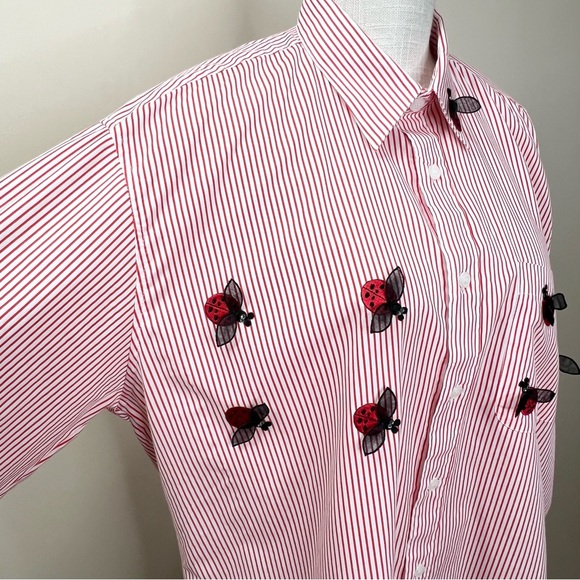 Mili Designs Striped Button Up Lady Bug Shirt Large - Picture 3 of 11